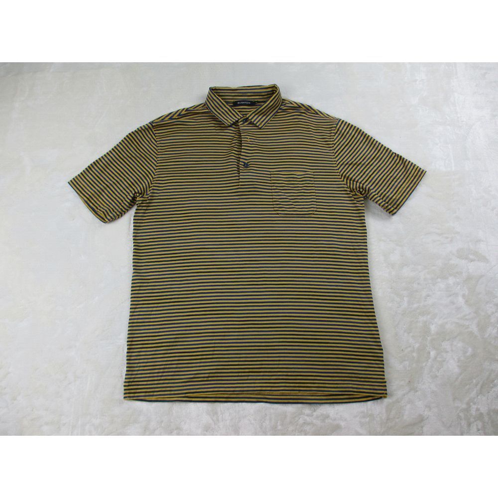 Bugatchi Polo Shirt‎ Mens Large Yellow Blue Striped Preppy Golf Golfing Casual